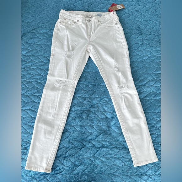 NWT True Religion “Optic White” Cream Ivory Ripped Skinny Curvy Jeans - W 31 - Picture 6 of 13